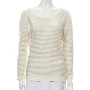 SANDRO Paris Ivory Sequin Scoop Neck Sweater SZ S